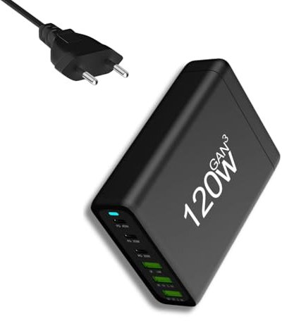 120W Cargador USB C Multiple, Estacion de Carga Total 6 Puertos Enchufe con 3 Tipo C 3 Tipo A, Charging Station con Smartphones, Tablets y Otros Dispositivos