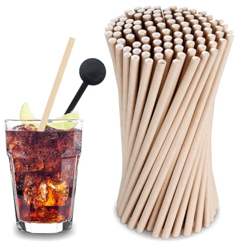 Papperssugrör, 100 stycken sugrör papper (diameter 6 mm 19,7 cm), enfärgade sugrör, lämpliga för cocktails, kaffe och fester, longdrinkfester (brun)
