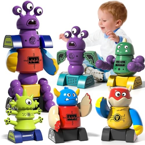 BLmukce Magnetic Robot Toy for Kids 3-5, 35 PCS STEM Educational Playset with Storage Box, DIY Stacking Monster Robots, Toddler Creative Building Toys Gift for Boys Girls (Christmas Birthday)