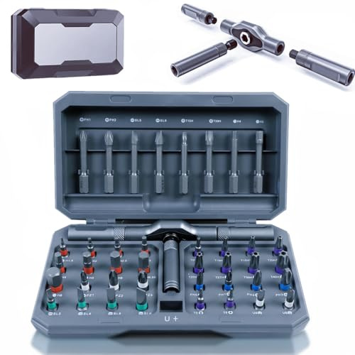 Qivine 42 in 1 Set Cacciaviti Magnetici, Cacciavite a Cricchetto con 40 Punte Magnetiche S2 e Impugnatura a Cricchetto a T Rimovibile, Set Cacciaviti Precisione per Laptop Occhiali Orologi