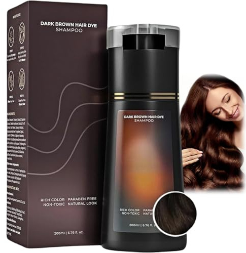 Hair Dye Shampoo, Dark Brown Hair Dye Shampoo to Cover Grey Hairs, Instant 3-in-1 Haircare, Shampoos Hair-dye, Nourishing Formula for Vibrant, Long-Lasting Results, At-Home Hairs Coloring