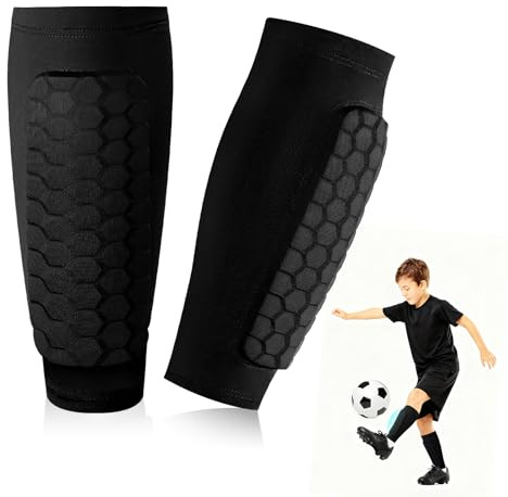 Tatxmalv Par Espinilleras de Fútbol para Hombre, Espinilleras Ski con Forro de Espuma de Panal, Transpirables, Antideslizantes, Espinilleras Futbol Anticolisión para Niños y Adultos, 1 Par (M)