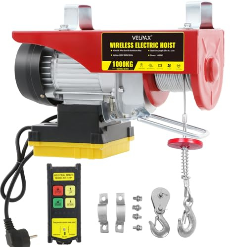 Polipasto Eléctrico, Capacidad de Elevación de 1000 kg, Torno de Cable de 12 m, Elevador Electrico 1600 W, Velocidad de Elevación de 10 m/min, con Mando a Distancia