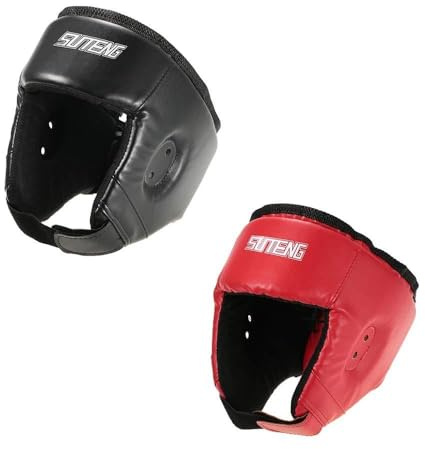 Protezione per la testa da boxe Protezione per il viso Imbottitura spessa Corda regolabile in pelle PU Comoda vestibilità per allenamenti di boxe Arti marziali Kick Sparring (Rossa)