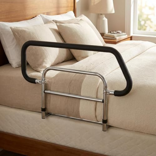 Garvee Bed Rails for Elderly Adults, Foldable Safety Bed Rail Guard, Assist Grab Bar for Adjustable/Electric/Hospital Beds, for Seniors Citizens Slides Under Mattressbed, 150kg Capacity