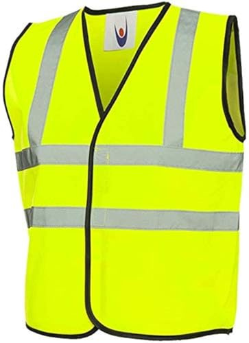 I LOVE FANCY DRESS Kids Hi Vis Vest - Medium - High Visibility Yellow Vest with Reflective Strips - Unisex Boys Girls Childs Safety Jacket for Group Activities Schools Carers Cycling Awareness