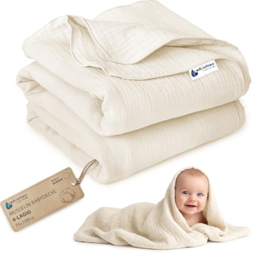 Medi Partners Manta de Muselina para Bebe 75x100cm Mantas Recien Nacido Mantita Bebes 100% Algodon Blanket Verano Bebés Universal Confortable (Beige)