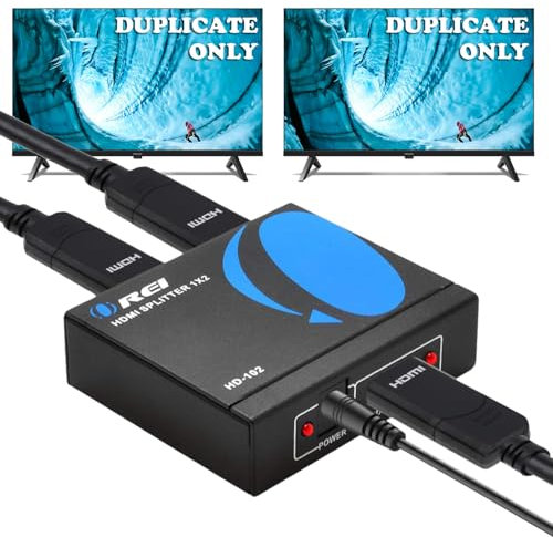 OREI HDMI Splitter 1 in 2 Out - 1x2 HDMI Display Duplicate/Mirror - Powered Splitter Full HD 1080P, 4K @ 30Hz (ein Eingang zu zwei Ausgängen) - USB Kabel Inklusive 1 Quelle zu 2 identischen Displays