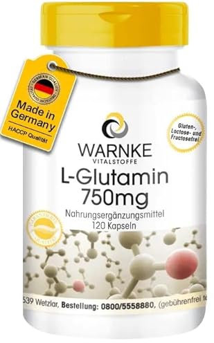 L-Glutamin Kapseln - 3000mg L-Glutamin pro Tagesdosis - vegan & hochdosiert - Freie Form - 120 Kapseln | Warnke Vitalstoffe - Deutsche Apothekenqualität