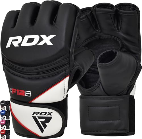 RDX MMA Gants d'entraînement, Maya Hide Cuir, Mitaines Boxe Grappling Sparring, Ventilé Ouvert Paume, Protection Poignet Main, Kickboxing, Muay Thaï, Arts Martiaux Combat Gloves, Homme Femme