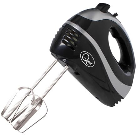 Quest 35810 Electric Hand Mixer / Complete With Chrome Beaters, Dough Hooks & Balloon Whisk / 5 Speed With Turbo Function / 300W / Black Colour