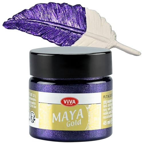 Viva Decor Maya Gold 45ml (Violett) - Metallic-Acrylfarbe für kreative Werke auf Holz, Glas und Porzellan. Stoßfest, wischfest und wetterfest für glänzende Metall- / Metallic Effekte