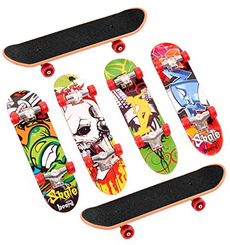 THE TWIDDLERS - 12 mini finger skateboard fidget barn fidgetleksak och fest presentpåse fyllmedel - 10 x 3 cm, blandade mönster