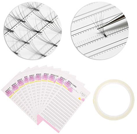 Eyelash Extension Storage Card, False Eyelash Fans Paper Card with Double Faced Adhesive Tape, Makeup Organizer False Eyelashes Display Holder Lash Case for Women Girl - 10pcs