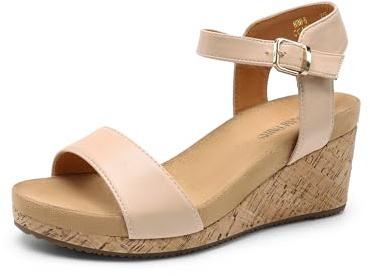 DREAM PAIRS Women's Open Toe Buckle Ankle Strap Platform Wedge Sandals for Women Summer Dressy Shoes,Size 9,Nude/Pu,NINI-8