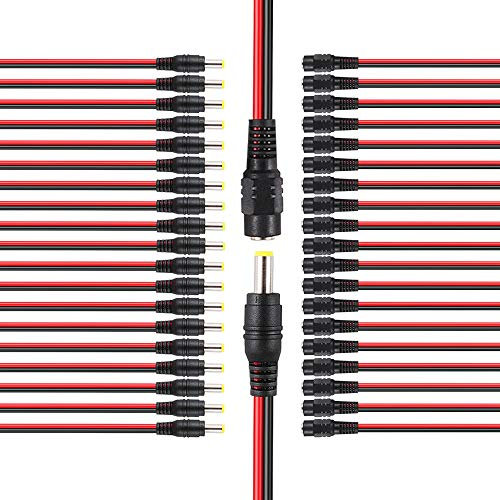 Aiqeer 20 Paia Maschio Femmina DC Power Pigtail Connettore, DC Power Pigtail Cable, DC Treccia Cavo con 2.1X5.5 mm DC Alimentazione Connettore Adattatore, per CCTV Sicurezza Telecamera e LED Strisce