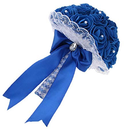 Inzopo Magnifique bouquet de mariée artificiel en mousse - Bleu roi, tel que décrit