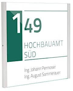 SCHILDER Systeme Kristallino.s Büroschild 1 Stück | 155x149 mm | ESG Abdeckscheiben | zur Klebemontage | Türschild inkl. Montagezubehör | robustes Büroschild | hochwertiges Glasschild