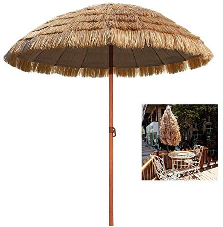 YYQ SHOP ø145x210cm Parasol Ombrelle Paille pour Jardin Plage Restaurant Piscine,Parasol Hawaii Réglable Léger UV50+ Hydrofuge,Naturel,Portable