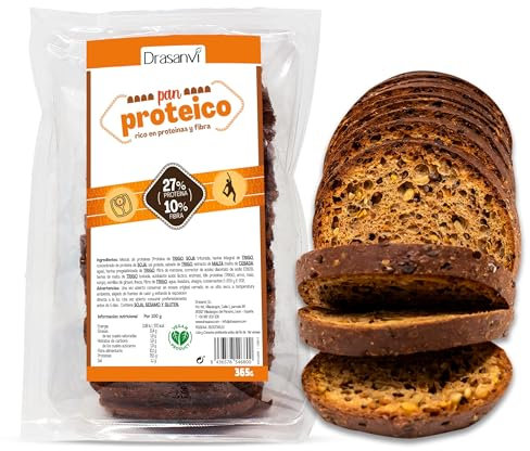 DRASANVI Pan Proteico Bajo en Carbohidratos|27% de proteínas y alto Contenido en fibra | ideal para dieta low carb y keto | Bajo en Azúcares y Calorías | Con Semillas de girasol y linaza | 365 gr
