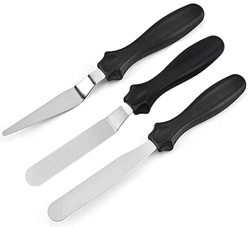 MAXPERKX Cake Palette Knife for Baking Accessories | Set of 3 Offset Pallet Knife Made of Stainless Steel | Angled Icing Spatula for Cake Decorating, Smoothing Icing and Cooking, Frosting Pastries