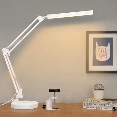 SKYLEO Lampada da Scrivania LED Con Base e Clip - 3 Modalità di Luce x 10 Livelli di Luminosità - Per la Cura Degli Occhi - Bianco