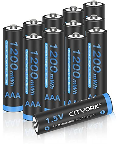 CITYORK Lithium AAA Akku, 12 Stück 1.5V 1200mWh Wiederaufladbare AAA Lithium Batterien mit Akkuboxs Geringe Selbstentladung