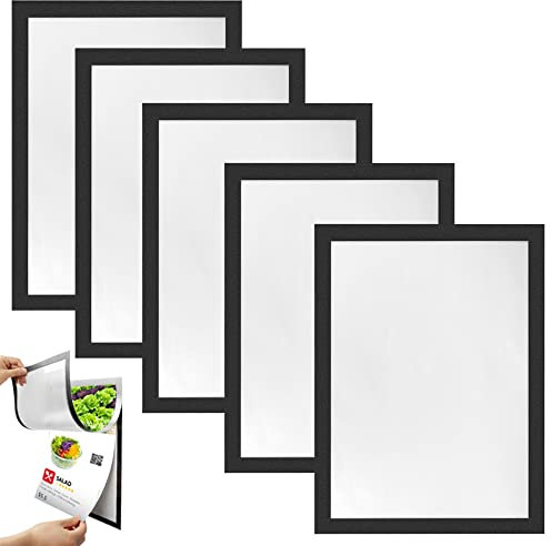SIYINGSAERY 5 Stück Magnetrahmen A4 Selbstklebende Duraframe Schwarz Magnetic Rand Magnet Durable Rahmen 32.5 x 24cm Info-Rahmen Infotasche mit Magnetverschluss für Sichttafelständer Fenster