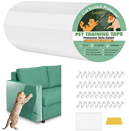 Lewondr Kratzschutz Sofa Katze, 30 × 500 cm Katzen Kratzfolie Sofa, Katze Kratzschutz Schutzmöbel mit 40 Schrauben & 40 Nano-Aufkleber für Möbel, Couch, Teppich, Tür, Anti Kratz Folie für Katzen