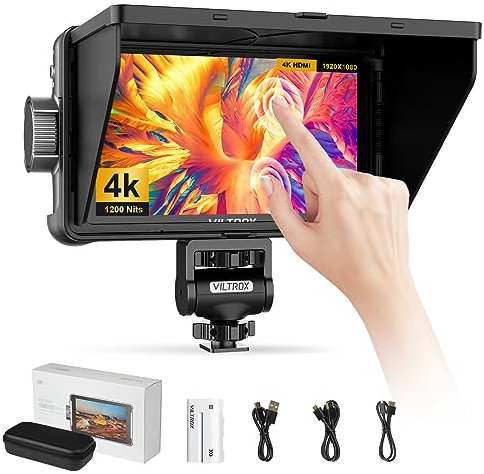 VILTROX DC-550 Pro 4K External Camera Field Monitor para Cámara 5.5 Pulgadas 1200Nit Small HD Monitor Camera HDMI,Full HD 1920x1080 IPS,3D LUT con Batería,Parasol para Cámaras DSLR Sony Canon Nikon