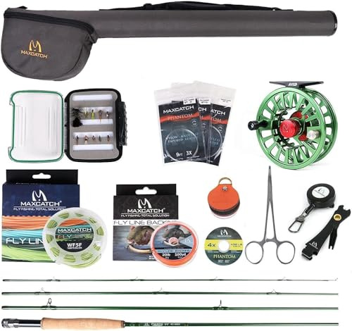 Maxcatch Premier Fly Fishing Rod and Reel Combo Complete 9' Fishing Outfit (Premier Rod+Green AVID Reel, 4 wt -8'6 Half-Handle Rod,3/4 Reel)