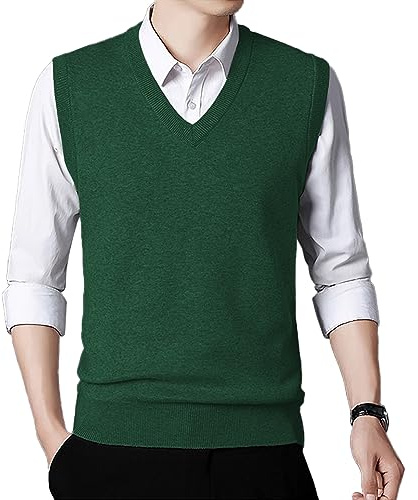 KUYIGO Mens Sleeveless Sweater Vest Classic Business Gentleman V Neck Knitwear Knitted Waistcoat Sweater Tank Tops