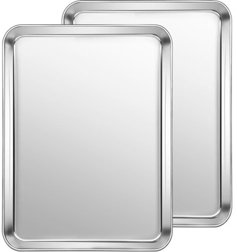 Fire More 2 Pezzi Teglia Forno Rettangolare(26,5x20,5x2,5cm),Teglia Antiaderente Sano e Durevole,Vassoio Rettangolare per Pane, Biscotti, Pizza e Torte,ecc