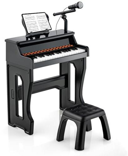 KOMFOTTEU Piano Électronique 37 Touches Enfant 3 Ans+, Microphone, Noir | Piano Numérique Pupitre réglable, Piano électrique Clavier de Piano y Compris, Clavier pour Enfants