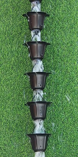 KAM Home - Catena da pioggia con motivo floreale, 2,6 m, con adattatore per grondaia, per installazione di catene antipioggia (2,5 m, nero)