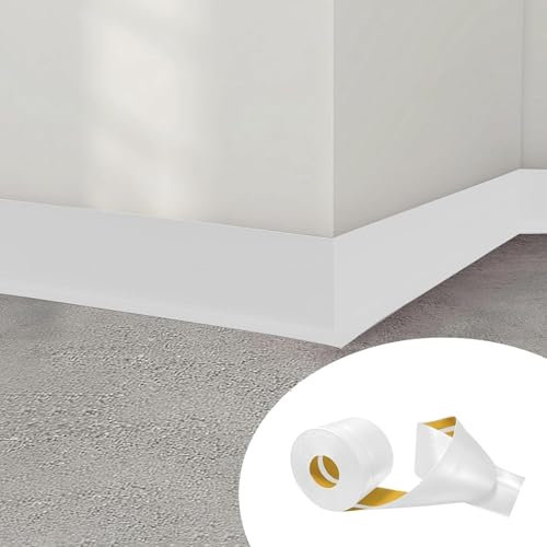 Hengrongshen Sockelleiste Selbstklebend, PVC Weichsockelleiste 50 mm x 20 mm x 6 m, Flexible Leisten Selbstklebend Geeignet für Büros, Arbeitszimmer, Küchen, Badezimmer (Weiß)