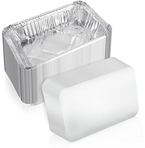 VIDETOL 50 Pièces Barquette Aluminium avec Couvercle, 850 ml Barquette Alimentaire Jetable pour Griller, Cuire et Rôtir