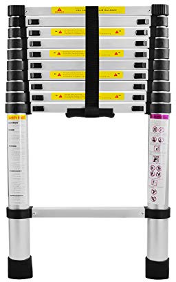 FIVMEN Escalera telescópica extensible de aluminio de 3,2 m, con 11 peldaños, para áticos, almacén, capacidad de carga de 150 kg, color plateado