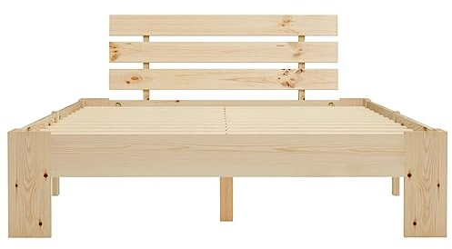 TREISL Adulti Strutture Letto 213x145x66 cm Naturale in Legno Massello di Pino Moderno Giroletto Camera da Letto Interni Letto Ospiti | Non Incluso Materasso Adeguato 140x200 cm