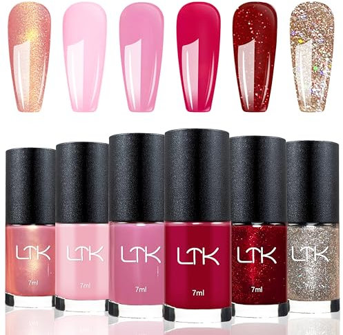 Set di 6 smalti per unghie, ad asciugatura rapida, colore rosa, fucsia, glitterato, atossico, a base d'acqua, a lunga durata, per il salone fai da te, per manicure a casa (colorato C)