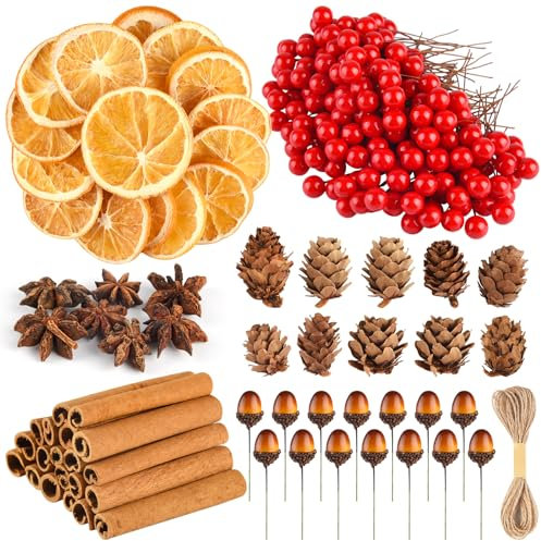 PLULON 281 pezzi di forniture per la creazione di ghirlande natalizie, fette di arancia essiccate, bacche artificiali, ghiande, accessori per ghirlande natalizie, decorazioni