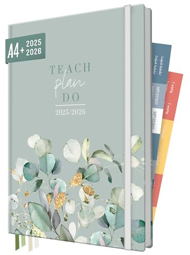 Häfft® Lehrer-Planer 2025/2026 A4 + Minty Leaves Hardcover Lehrerkalender mit Wochenkalendarium, 226 Seiten, Stickern und mehr - nachhaltig & klimafreundlich