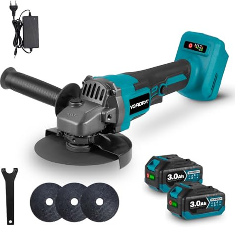 Yofidra Amoladora Batería, 125mm Amoladora Angular | 5600RPM | 3 Velocidades | 2 Baterías 3000mAh | Para Cortar, Pulir y Lijar