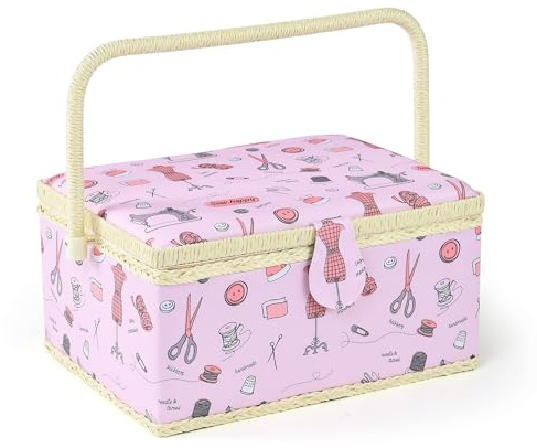 NOTIONSLAND Sewing Baskets for Home, Large Sewing Box for Storage and Organisation, Sewing Basket with Accessories, Gift for Christmas, Thanksgiving, Mother's Day (Rink)