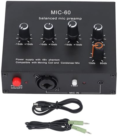 Preamplificatore Microfonico Guadagno 60dB Amplificatore Microfonico a Condensatore Dinamico DC5 12V per Spettacoli Dal Vivo in Studi Domestici