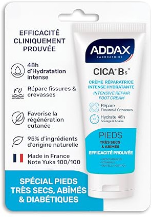ADDAX CICA + B5® CREME REPARATRICE PIEDS 50 ML - Hydratation Intense 24h, Anti-fendillements et Callosités - Panthénol + Allantoïne + Beurre de Karité - Pieds Très Secs ou Abîmés
