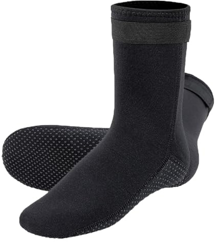 HTTDSLF 3 mm neopren strumpor, dykstrumpor, termiska halkfria strumpor för män kvinnor, för dykning, snorkling, strand, surfing, simning, båtliv, svart, L