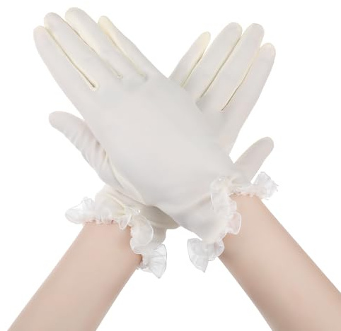 Yolev Korta satinhandskar, vita satinhandskar, brudhandskar, eleganta formella operor, bröllop, kostymhandskar för kvinnor, brudkostym, bröllop, halloween