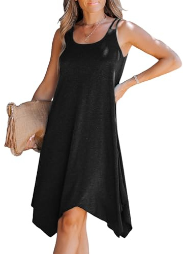 CUPSHE Robe d'été décontractée en tricot pour femme, sans manches, ourlet mouchoir, robe midi à encolure dégagée, robe d'été fluide avec bretelles découpées