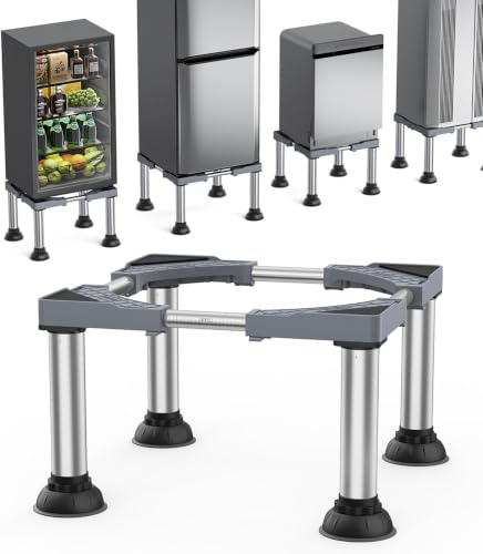 DEWEL Fridge Stand Adjustable Base for Washing Machine, Height 30-33CM, Multifunctional Base for Dishwasher, Freezer, Kitchen Cabinet and Static Household Appliances 45-67CM with 4 Strong Feet, Grey